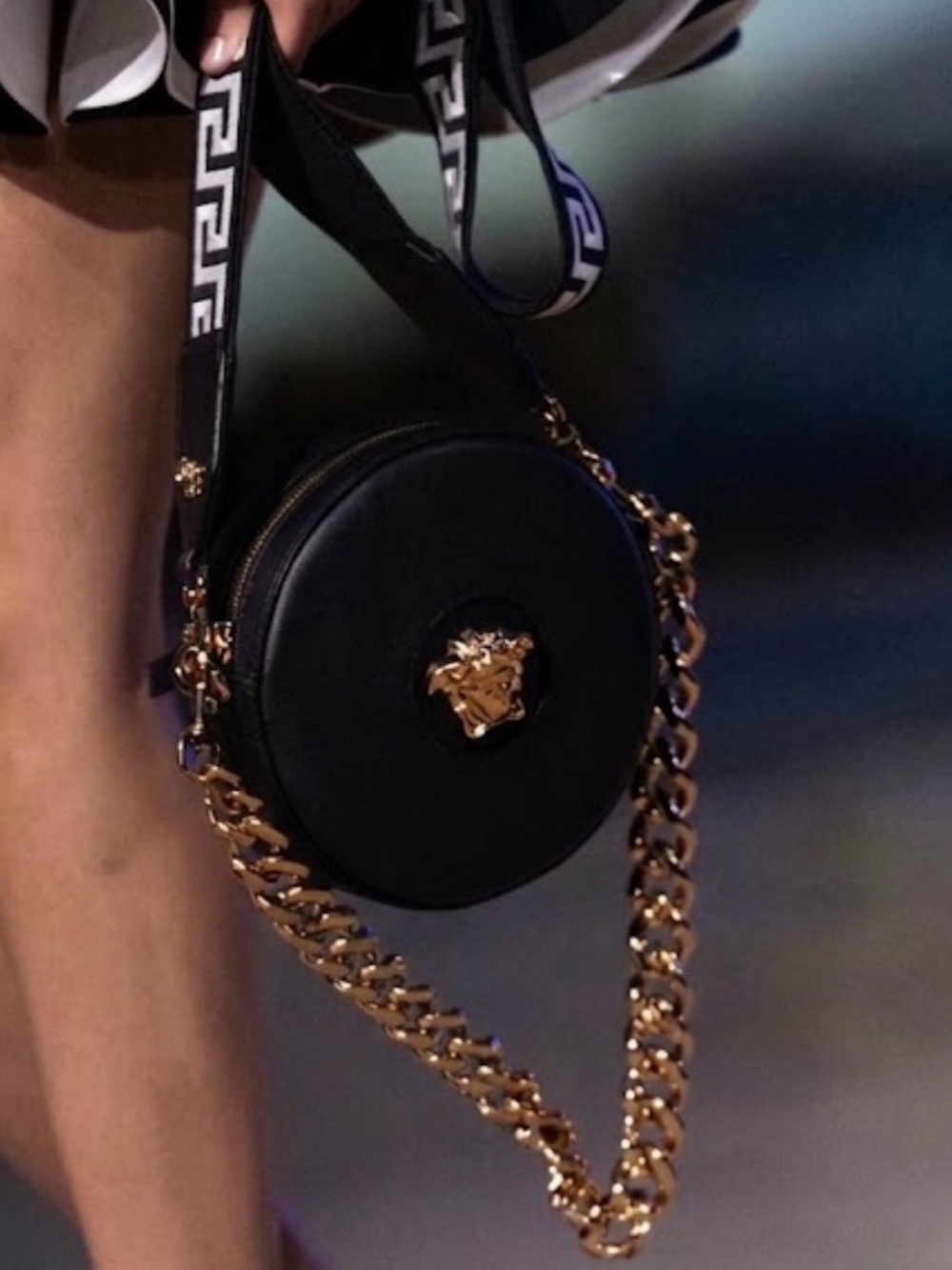 Versace Black Round Medusa Leather Crossbody/Camera Bag with Chain Strap